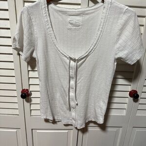 Aerie White Button-Down Blouse with Tie-Front